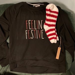 Nwt Rae Dunn sweatshirt with matching socks size small